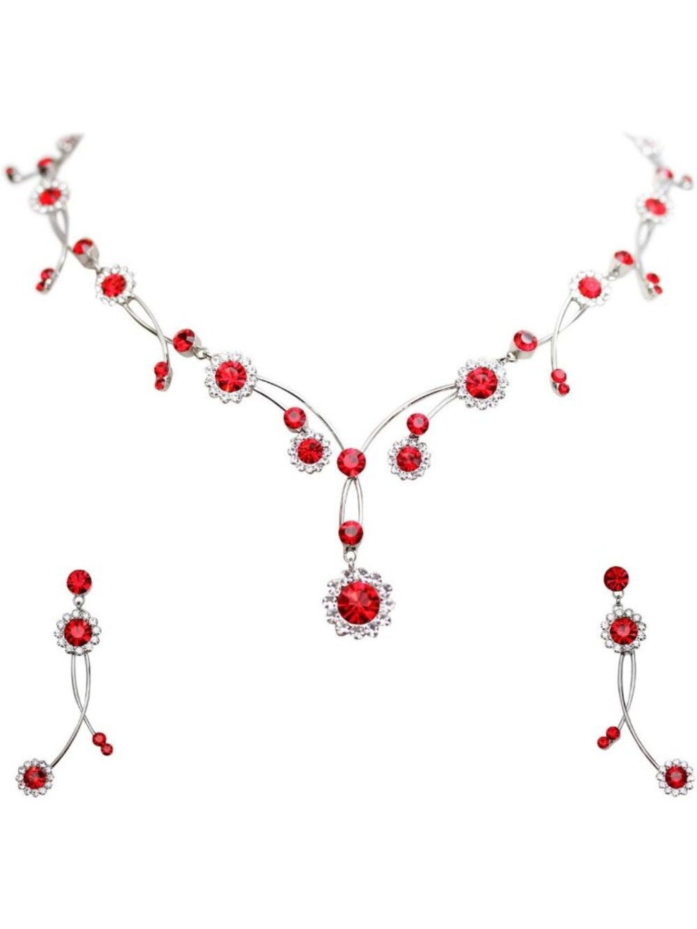 Stunning Rhinestone Floral Necklace & Earrings Set - Elegant Jewelry Gift